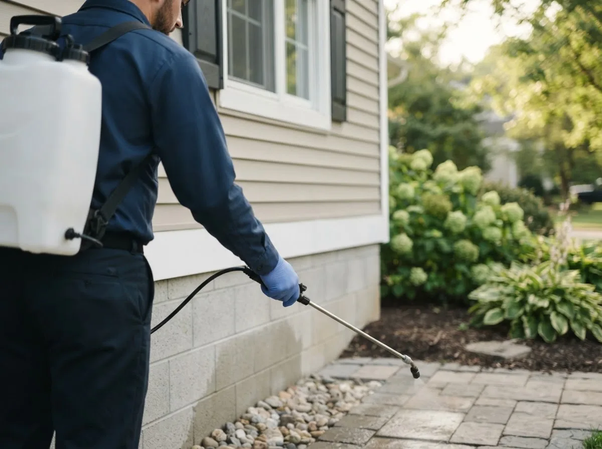 Pest control technician inspecting a home in Millbrook, IL